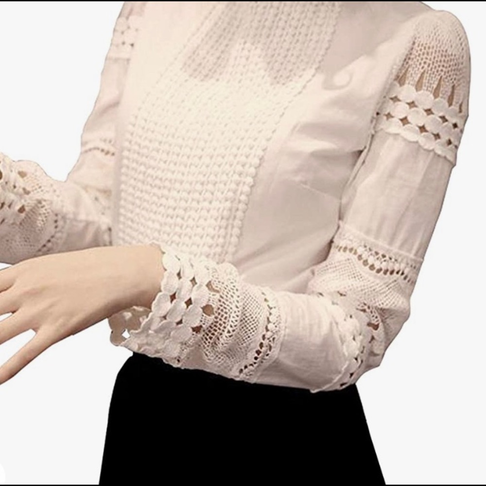 White Blouse with Crochet Detail